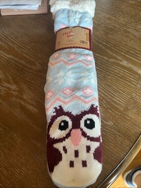 Tree Knits Cozy Owl Crew Socks  - Light Blue & Pink